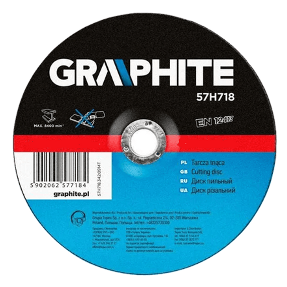 Graphite Vágótárcsa fémhez, 180 x 1,6 22,2 mm, 41 A46-R-BF | GRAFIT 57H718